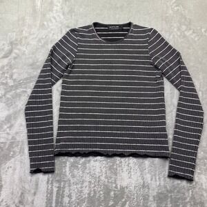 The Fifth Label Womens Black White Grid Lettuce Hem Long Sleeve Top Small 7658